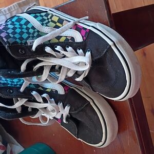 Vans Kids High-Top Sneakers - Black with Colorful Checkered Design